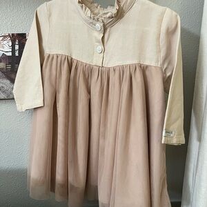 Donsje Cream and Tan Long Sleeve Dress size 1-2 years